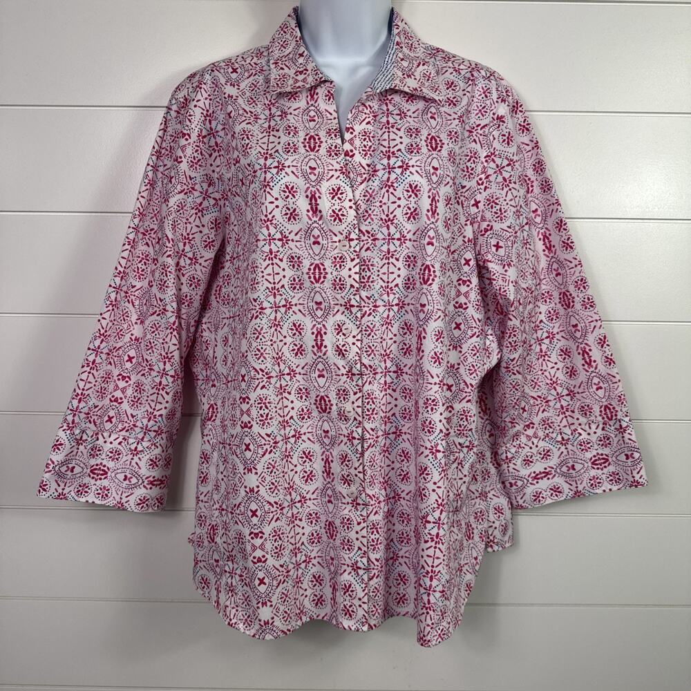 Foxcroft Pattern Easy Care Button Front Shirt Whi… - image 1